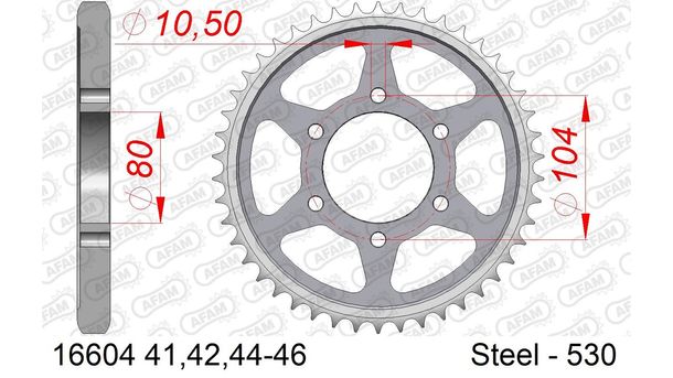 Pignone AFAM 530 LK 104 Ø 80 45Z in acciaio a 6 fori argento