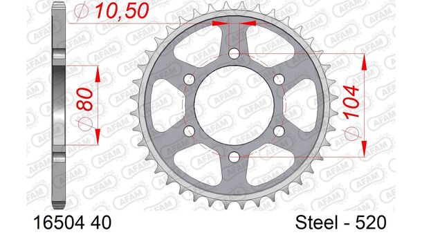 AFAM 520 LK 104 sprocket Ø 80 40Z 6-hole steel silver
