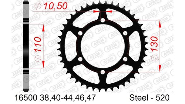 AFAM 520 LK 130 Ø 110 44Z 6-hole steel sprocket black