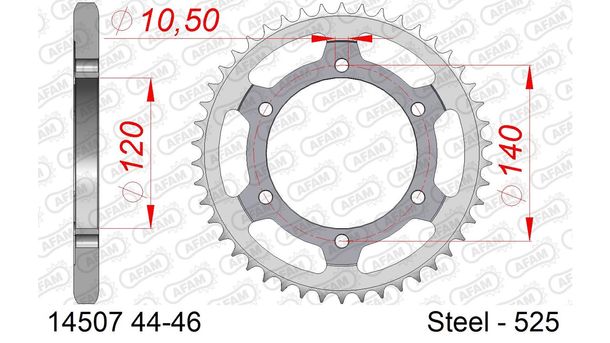 Kettenrad AFAM 525 LK 140 Ø 120 44Z 6-Loch Stahl silber