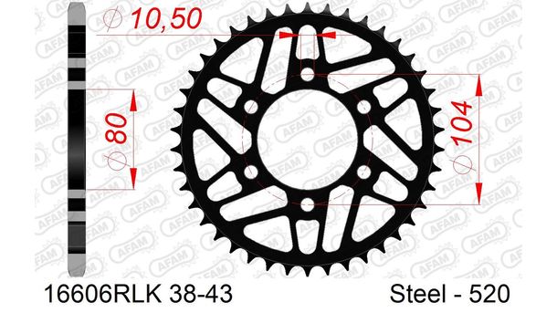Pignone AFAM 520 LK 104 Racing Ø 80 41Z a 6 fori in acciaio nero