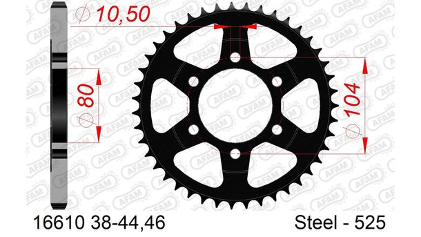AFAM 525 LK 104 sprocket Ø 80 46Z 6-hole steel black