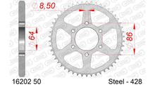 Piñón de acero AFAM 428 LK 86 Ø 64 50Z plateado con 6 orificios