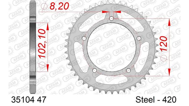 Kettenrad AFAM 420 LK 120 Ø 102,1 47Z 5-Loch Stahl silber