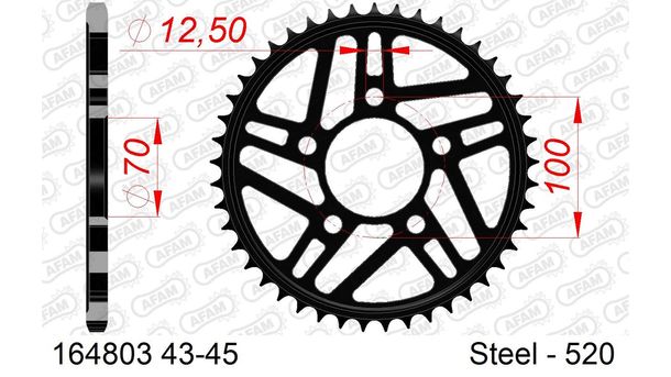 Kettenrad Racing AFAM 520 LK 100 Ø 70 45Z 5-Loch Stahl schwarz