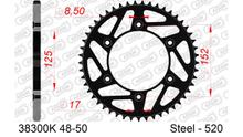 Piñón de acero MX AFAM 520 LK 152 Ø 125 49Z negro con 6 orificios