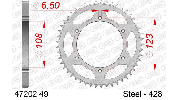Kettenrad AFAM 428 LK 123 Ø 108 49Z 6-Loch Stahl silber