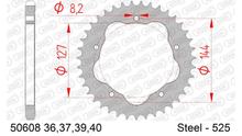 Roda Dentada AFAM 525 LK 144 Ø 127 39Dentes 5-Furos Aço prata