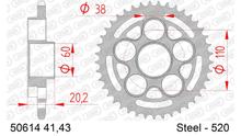Pinhão AFAM 520 LK 110 Ø 60 43Dentes 5-Furos Aço prata
