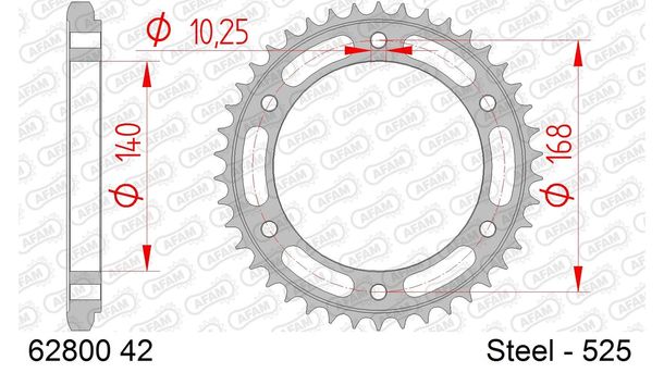 AFAM 525 LK 168 Ø 140 42Z 6-hole steel sprocket black