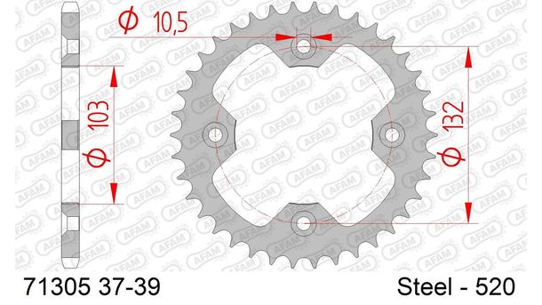 Tandwiel AFAM 520 LK 132 Ø 103 38T 4-Gats Staal zilver