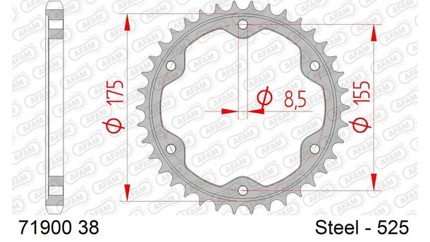 AFAM 525 LK 155 sprocket Ø 170.2 38Z 6-hole steel black
