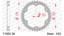 AFAM 525 LK 155 sprocket Ø 170.2 38Z 6-hole steel black