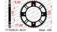 Piñón de acero SLK AFAM 428 LK 132 Ø 110 51Z negro con 4 orificios