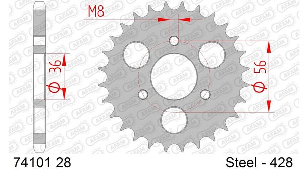 Pignone AFAM 428 LK 56 Ø 36 28Z in acciaio a 3 fori argento