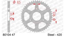 AFAM 420 LK 90 sprocket, Ø 55 47Z 3-hole steel silver