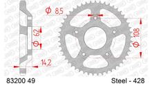 AFAM 428 LK 108 sprocket Ø 62 49Z 5-hole steel silver