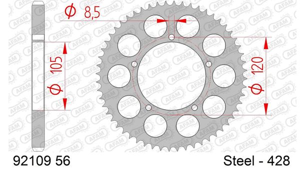 Kettenrad AFAM 428 LK 120 Ø 105 56Z 5-Loch Stahl silber