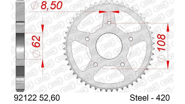 Kettenrad AFAM 420 LK 108 Ø 62 60Z 5-Loch Stahl schwarz