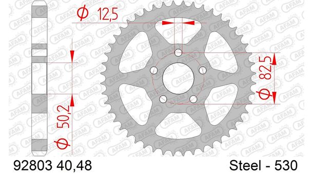 AFAM 530 LK 82 sprocket, Ø 50.2 48T 5-hole steel silver