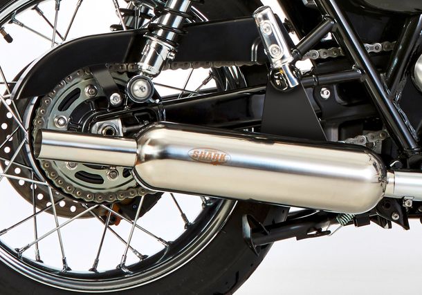 Silenziatore finale Shark Retro Classic con catalizzatore in acciaio inossidabile lucidato a specchio argento con omologazione per Kawasaki W 650 / 800 ccm anno 2006 - 2016