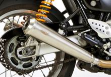 Uitlaatdemper Shark Retro Roestvast staal geborsteld zilver met goedkeuring voor Triumph Speed Twin Thruxton EFI R 1200 ccm Bouwjaar 2020
