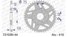 Pignon AFAM 415 LK 60 Ø 40 44Z en aluminium argenté à 5 trous