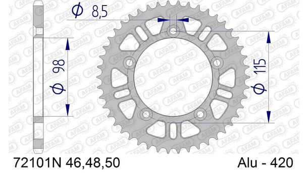 Kettenrad AFAM 420 LK 115 Ø 98 46Z 5-Loch Aluminium Silber