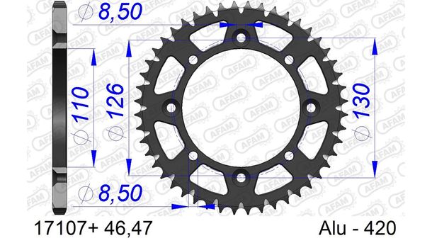 Kettenrad AFAM 420 LK 130 Ø 110 47Z 4-Loch Aluminium Gun Metal