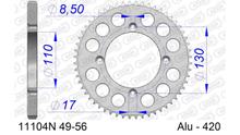 Kettenrad AFAM 420 LK 130 Ø 110 53Z 4-Loch Aluminium Silber