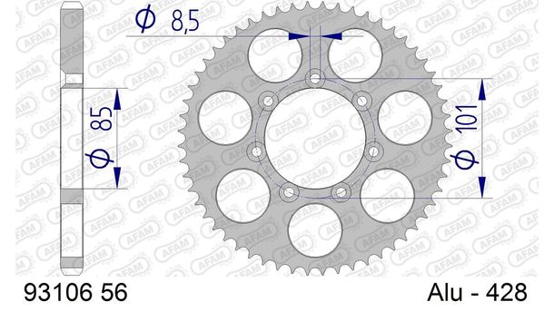 Kettenrad AFAM 428 LK 101 Ø 85 56Z 7-Loch Aluminium Gun Metal