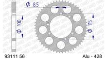 Pignon AFAM 428 LK 115 Ø 100 56Z en aluminium argenté à 6 trous