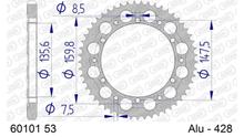 Kettenrad AFAM 428 LK 147,5 Ø 135, 53Z 6-Loch Aluminium Silber