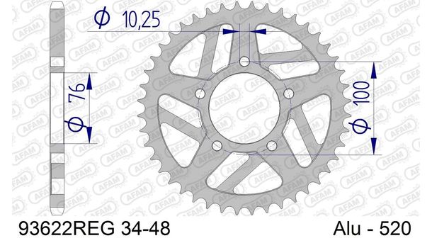 Kettenrad AFAM 520 LK 100 Ø 76 39Z 5-Loch Aluminium Gun Metal