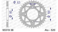 Kettingtandwiel AFAM 520 LK 100 Ø 80 38T 4-Gats Aluminium Zilver