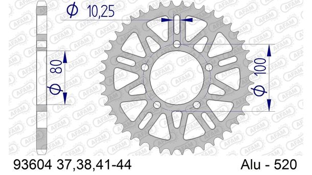 Kettenrad AFAM 520 LK 100 Ø 80 43Z 5-Loch Aluminium Gun Metal