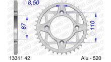 Kettenrad AFAM 520 LK 110 Ø 87 42Z 4-Loch Aluminium Silber