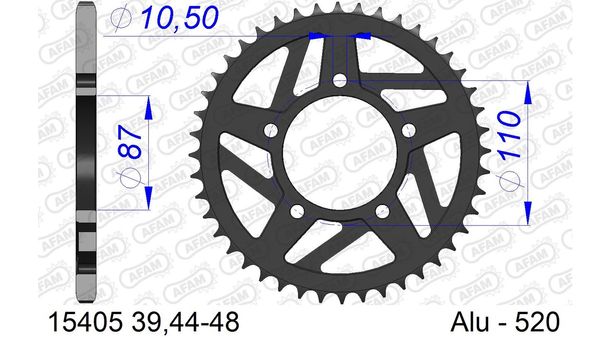 Kettenrad AFAM 520 LK 110 Ø 87 44Z 5-Loch Aluminium Gun Metal