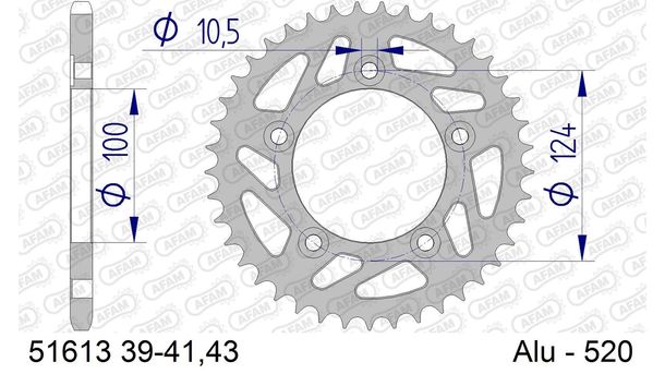 Kettenrad AFAM 520 LK 124 Ø 100 39Z 5-Loch Aluminium Gun Metal