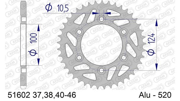 AFAM 520 LK 124 Ø 100 44Z 6-hole aluminum gun metal sprocket