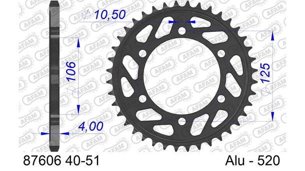 Kettenrad AFAM 520 LK 125 Ø 106 47Z 6-Loch Aluminium Gun Metal