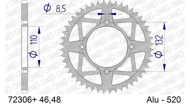Kettenrad AFAM 520 LK 132 Ø 110 48Z 4-Loch Aluminium Gun Metal