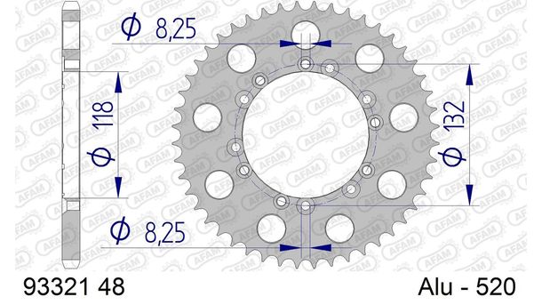 Kettenrad AFAM 520 LK 132 Ø 118 48Z 6-Loch Aluminium Silber