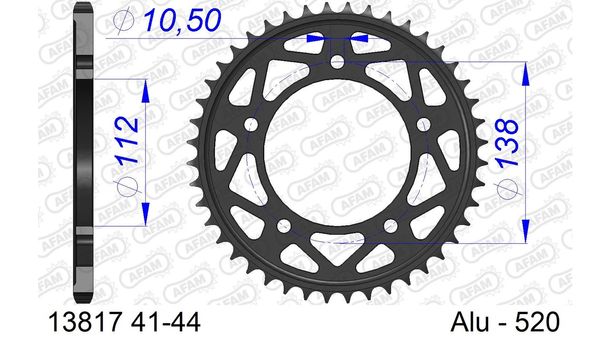 Pignone in alluminio a 5 fori AFAM 520 LK 138 Ø 112 42Z