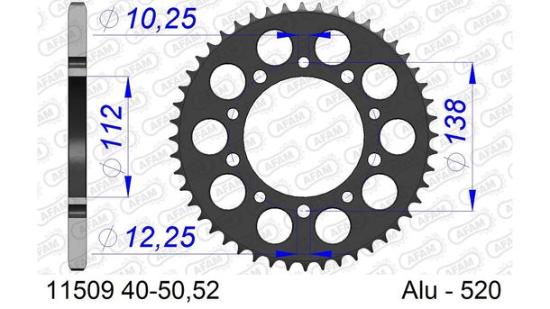 Kettenrad AFAM 520 LK 138 Ø 112 45Z 5-Loch Aluminium Gun Metal