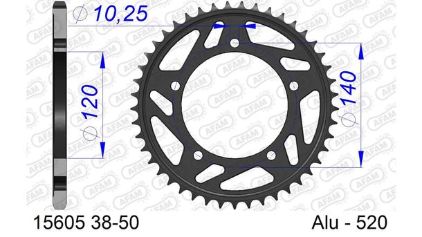 Kettenrad AFAM 520 LK 140 Ø 120 48Z 5-Loch Aluminium Gun Metal