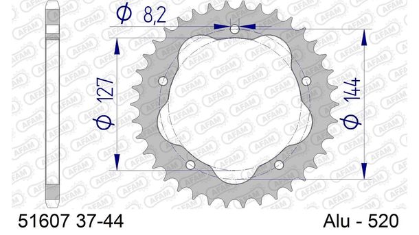 Kettenrad AFAM 520 LK 144 Ø 127 41Z 5-Loch Aluminium Gun Metal