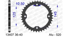 Roda Dentada AFAM 520 LK 145 Ø 125 38Dentes 4-Furos Alumínio Gun Metal