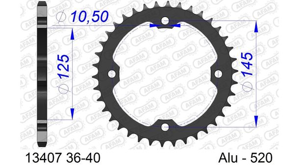 Kettenrad AFAM 520 LK 145 Ø 125 39Z 4-Loch Aluminium Gun Metal