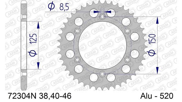 AFAM 520 LK 150 Ø 125 40Z 6-hole aluminum gun metal sprocket